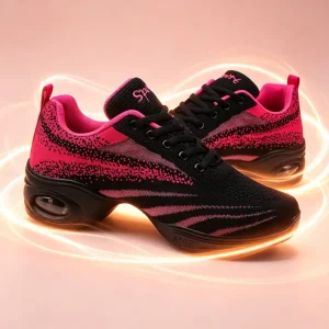 Women’s Breathable Professional Dance Training Sneakers Stretch Fabric Upper Air Cushion PU Sole Lightweight Shockproof