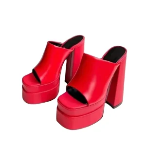 Women’s Breathable Summer Outdoor Slipper Platform Mules Sandals Candy Color Slip-On High Chunky Heel