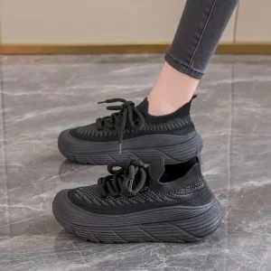 Women’s Breathable Ventilation Soft Thick Bottom Running Shoes Net Canvas Rubber Outsole Lace Up Closure Summer Sports Shoes