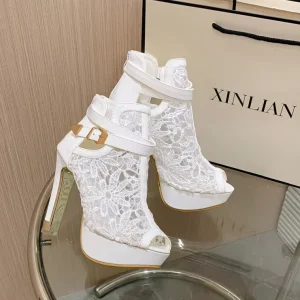 Women’s Bridal Shoes Mesh Thin Heel Open Toe Pumps Classic Wedding Party Evening ZIP Breathable White Black