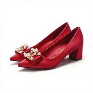 Women’s Bridal Wedding Shoes Square Heel Slip On Spring Solid Thick/Medium Heel Pointed Toe