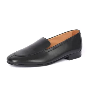 Women’s British Style Genuine Leather Flats High-Heeled Black Loafers Casual Mesh Insole Slip-On for Autumn