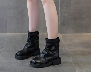 Women’s British Style Short Folded Riding Boots New Autumn Winter Chunky Sole Stackable Pipe Boots for Students