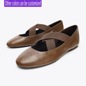 Women’s Brown Flat Mary Jane Shoes Casual All-Match Solid