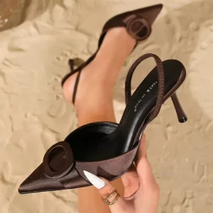 Women’s Brown High Top Heels Pointed Toes Exposed Rubber Slip on Fashionable Casual Banquet Work Slim Sexy Summer Sandals