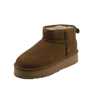 Women’s Brown Snow Boots Cow Leather Thick Sole Ankle Boots Winter Warm Shoes OEM ODM Custom Logo & Style