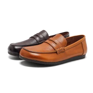 Women’s Burnished Penny Loafer Flats Genuine Leather Lightweight Soft Closed Toe Slip On