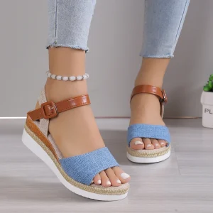 Women’s Butterfly Knot Hemp Bottom New Lightweight Casual Women’s Shoes Fish Mouth Thick Bottom Sandals 820