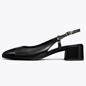 Women’s Cap Toe Slingback Heels Block Heel Patent Toe Two Tone Buckle Strap Pumps Round Toe OEM Custom