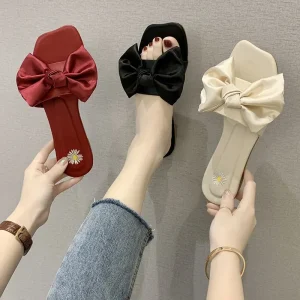 Women’s Casual Beach Flats for Slippers Ladies’ Summer Platform Sandals with Bowknot Light Anti-Slip Upper Sliders for Autumn