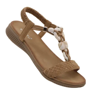 Women’s Casual Beaded Sandals with Retro Buckle Braided Elastic Strap