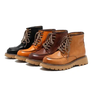 Women’s Casual Calf Boots High Heel Waterproof Light Weight Genuine Leather Upper Rubber Outsole