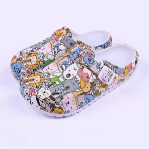 Women’s Casual Cartoon Print Waterproof Platform Mules Clogs Slip Resistant Lightweight Buckle Indoor/Outdoor EVA Summer Autumn