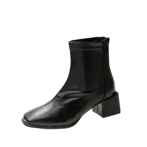 Women’s Casual Comfort Soft French Leather Ankle Boots Waterproof Slip-On Closure for Autumn Winter Season