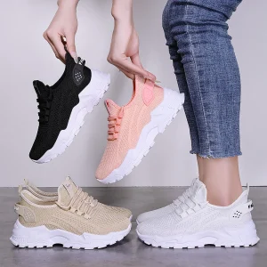 Women’s Casual Comfortable Lace Up Sports Shoes Height Increasing Lightweight Fleece for Summer Spring Winter Walking Running