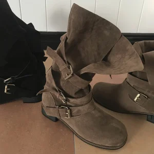 Women’s Casual Fashion Boots Comfortable Lightweight Wide-Toe Chunky Heel Boots