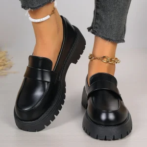 Women’s Casual Fashion Shoes Outdoor Office Non-slip Thick Sole Matte Leather Shoes Closed Shoes