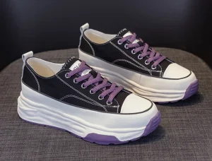 Women’s Casual Fashion Sneakers Chunky Retro PVC/PU Platform Lace Up Waterproof Lightweight Shoes Ins Style Minimalist