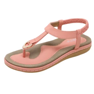 Women’s Casual Flat Sandals Summer Open Toe Beach Shoes Lightweight Metal Buckle Barefoot Anti-Slippery Breathable