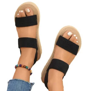 Women’s Casual Flat Sandals Thick Bottom Woven Design Lightweight Large Size Sandals Femme Sandalias De Mujer