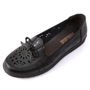 Women’s Casual Flat Shoes Breathable PU Leather Confortable Elegant Loafers with Soft Bottom Slip on Sandals Walking for Ladies