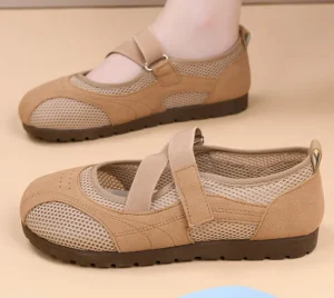 Women’s Casual Flat Shoes Non-Slip Middle-Aged Mesh Breathable Adjustable Hook and Loop OEM Support Daily Commute Walking Park