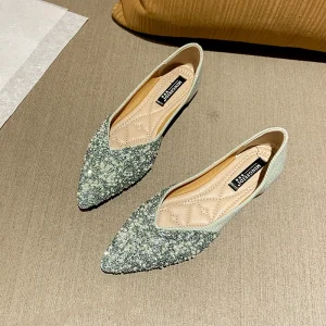 Women’s Casual Flat Shoes with Pointed Green Slip On Closure Durable for Spring Summer Autumn Winter