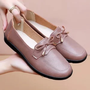 Women’s Casual Flats Shoes Breathable Pu Leather Confortable Elegant Loafers with Soft Bottom Slip-On Sandals Walking for Ladies