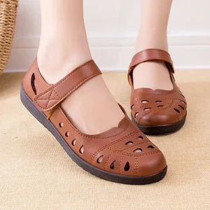 Women’s Casual Flats Shoes Breathable Pu Leather Confortable Elegant Loafers with Soft Bottom Slip on Sandals Walking for Ladies
