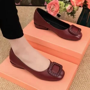 Women’s Casual Flats Solid Color Square Heel Loafers High Quality Comfort for Party Wedding Office Autumn Wedding Shoes