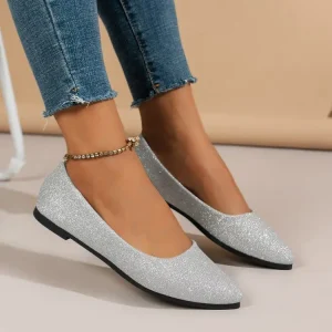 Women’s Casual Flats for Spring Summer Sequins Glitter Shallow Mouth Pointed Toe Flat Sole Shoes