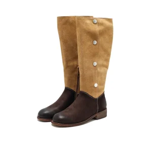 Women’s Casual Genuine Leather Lace Up Comfort Soft Knee High Boots with Rubber Outsole