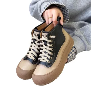Women’s Casual Hiking Boots Lace Up Platform Low Cut Cow Leather Upper Pig Skin Midsole Bordered Design Rubber Outsole
