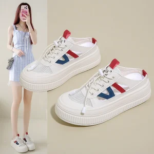Women’s Casual Hollow All match Half Slippers New Korean Style Ins Spring White Shoes Small Size for Students Street Autumn