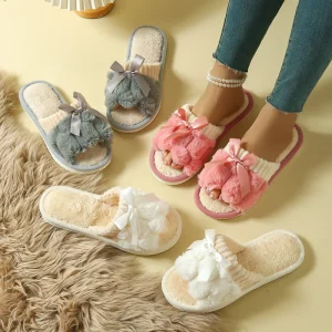 Women’s Casual Indoor Home Slippers Comfortable Warm Faux Fur Plush Lining Shoes Breathable