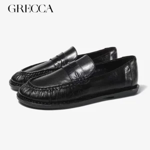 Women’s Casual Leather Flat Loafers Comfortable Soft Slip-On Insole Bow Daily Wear Waterproof Rubber