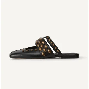 Women’s Casual Leather Mule Shoes with Retro Rivet Square Toe Woven Roman Sandals Cool Spring and Summer for Slippers