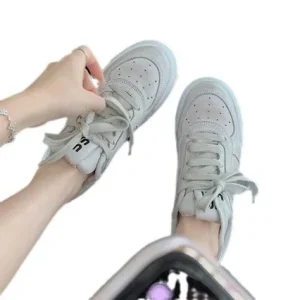 Women’s Casual Leather Shoes New Summer All match Thick Bottom Lace up Dirty White Sneakers PU Insole
