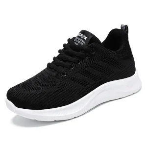 Women’s Casual Lightweight Sporty Running Walking Sneakers Mesh Upper Plaid Pattern Soft Sole Breathable Slip-on Closure