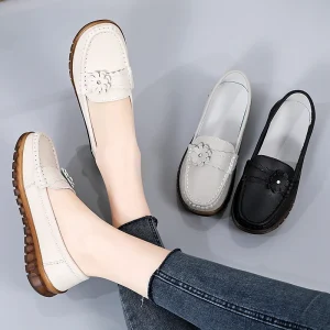 Women’s Casual Loafers Beige Grey Black Color Flat Shoes Lightweight Anti-Slippery Breathable Soft PU Upper Size 35-41