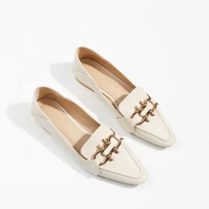 Women’s Casual Low Heel Flat Shoes Solid Color PU Leather with Square Heel Slip On Daily Wear Flats for Girls Boxed