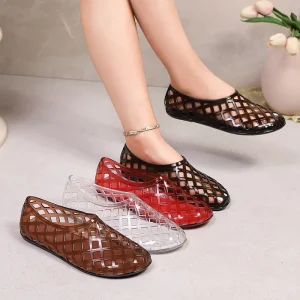 Women’s Casual Mesh Sandals Crystal Jelly Hollow-out Flats Comfortable Non-slip Breathable Versatile Shoes