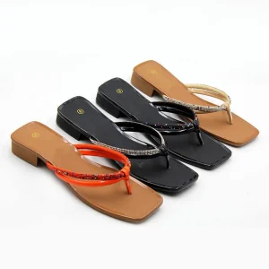 Women’s Casual Open Toe Cross Border Fashion Flat Sandals Simple Bright Diamond Clip Flip Flops Solid Color Summer for Slippers