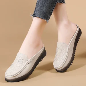 Women’s Casual Outdoor Half Mules Spring Summer Wedge Embroidered Soft Non Slip Large Size Platform Superfine PVC