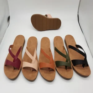 Women’s Casual PU Slides Sandals for Summer Breathable Open Toe Beach Flats With Lace Up Closure for Spring