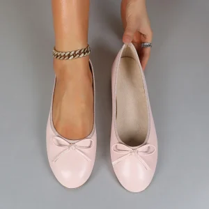 Women’s Casual Pink Ballet Flats with Bow Comfortable Round Toe Flat Shoes for All Occasions