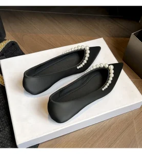 Women’s Casual Pointed Toe Pearl Flat Dress Shoes Large Sizes 41 42