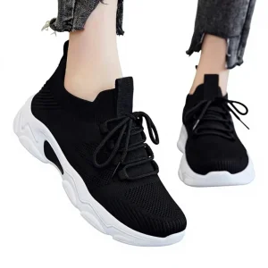 Women’s Casual Running Shoes Breathable Mesh Upper Lace Up Closure Low Heel Autumn Fashion Sneakers Cloth PVC Outsole