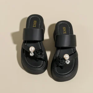 Women’s Casual Sandals Thick Soled Heightening Straight Cut Rhinestone Fashion Versatile Niche Sandals Women’s Beach Sandals