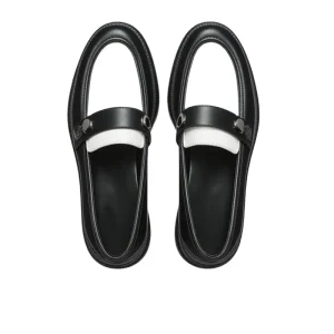 Women’s Casual Shoes Oxford Style Leather Chunky Heel Loafers with Metal Hardware